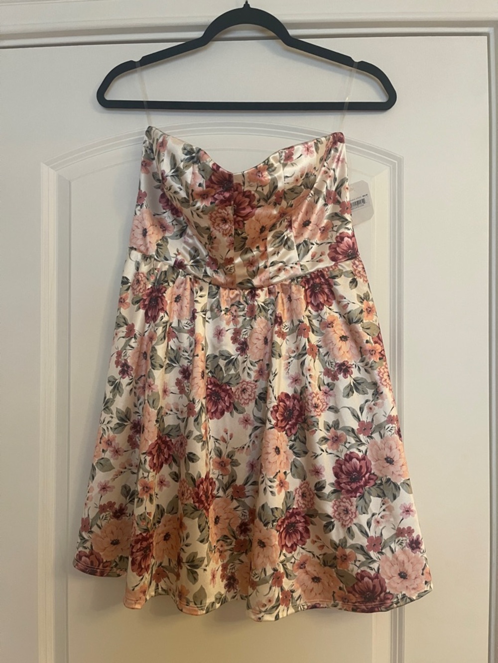 Altar'd State Strapless Floral Mini Dress in Pink and Cream